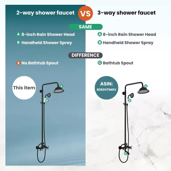 imagegotonovo Polish Gold Exposed Bathroom Shower Faucet 8 Inch Rainfall Shower Head System Handheld Spray Bathroom Wall Mount Shower Fixture SetMatte Black