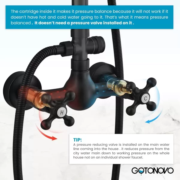 imagegotonovo Polish Gold Exposed Bathroom Shower Faucet 8 Inch Rainfall Shower Head System Handheld Spray Bathroom Wall Mount Shower Fixture SetMatte Black