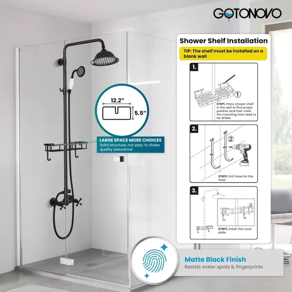 imagegotonovo Polish Gold Exposed Bathroom Shower Faucet 8 Inch Rainfall Shower Head System Handheld Spray Bathroom Wall Mount Shower Fixture SetMatte Black