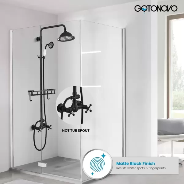 imagegotonovo Polish Gold Exposed Bathroom Shower Faucet 8 Inch Rainfall Shower Head System Handheld Spray Bathroom Wall Mount Shower Fixture SetMatte Black