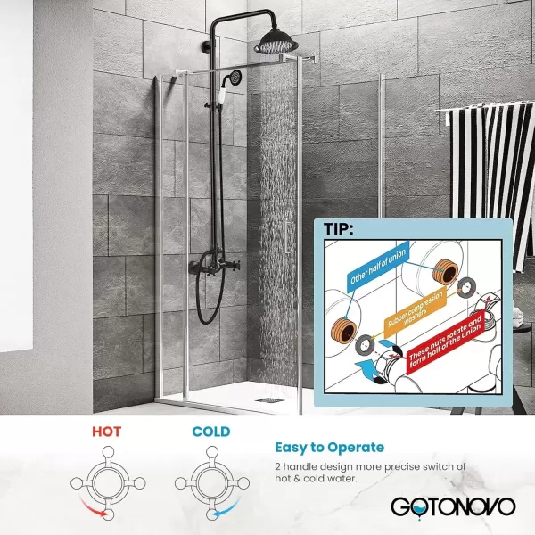 imagegotonovo Polish Gold Exposed Bathroom Shower Faucet 8 Inch Rainfall Shower Head System Handheld Spray Bathroom Wall Mount Shower Fixture SetOilBubbed Bronze