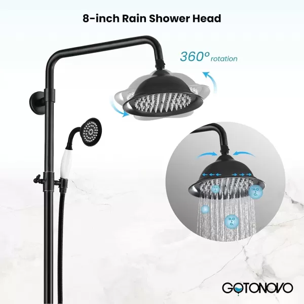 imagegotonovo Polish Gold Exposed Bathroom Shower Faucet 8 Inch Rainfall Shower Head System Handheld Spray Bathroom Wall Mount Shower Fixture SetOilBubbed Bronze