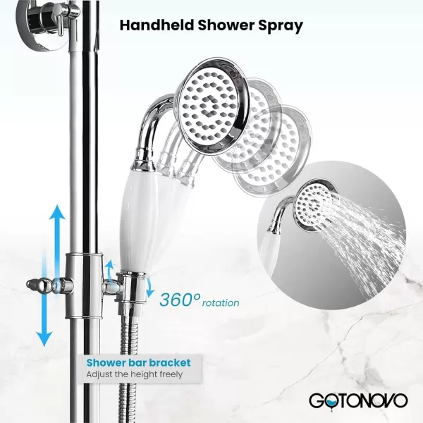 imagegotonovo Polish Gold Exposed Bathroom Shower Faucet 8 Inch Rainfall Shower Head System Handheld Spray Bathroom Wall Mount Shower Fixture SetPolish Chrome
