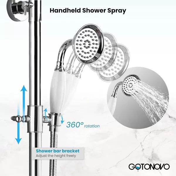 imagegotonovo Polish Gold Exposed Bathroom Shower Faucet 8 Inch Rainfall Shower Head System Handheld Spray Bathroom Wall Mount Shower Fixture SetPolished Chrome