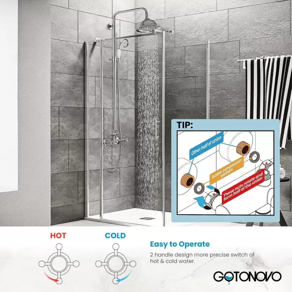imagegotonovo Polish Gold Exposed Bathroom Shower Faucet 8 Inch Rainfall Shower Head System Handheld Spray Bathroom Wall Mount Shower Fixture SetPolished Chrome