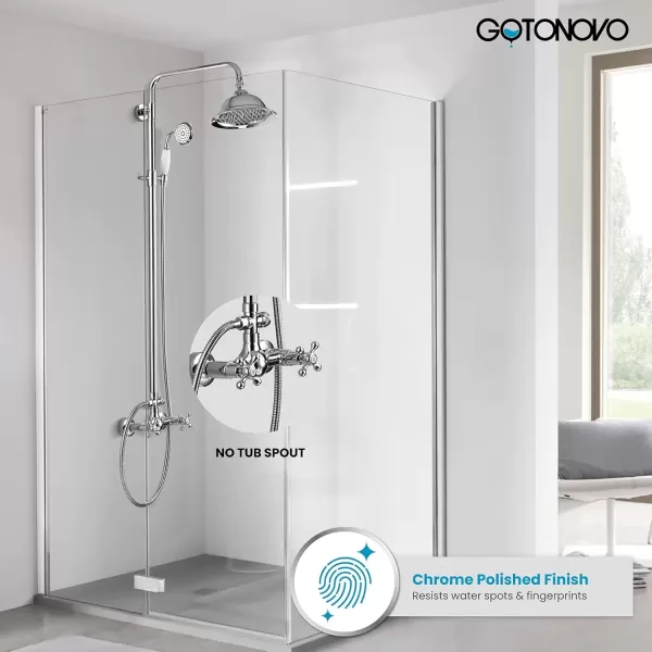imagegotonovo Polish Gold Exposed Bathroom Shower Faucet 8 Inch Rainfall Shower Head System Handheld Spray Bathroom Wall Mount Shower Fixture SetPolished Chrome