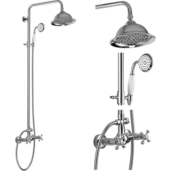 imagegotonovo Polish Gold Exposed Bathroom Shower Faucet 8 Inch Rainfall Shower Head System Handheld Spray Bathroom Wall Mount Shower Fixture SetPolished Chrome