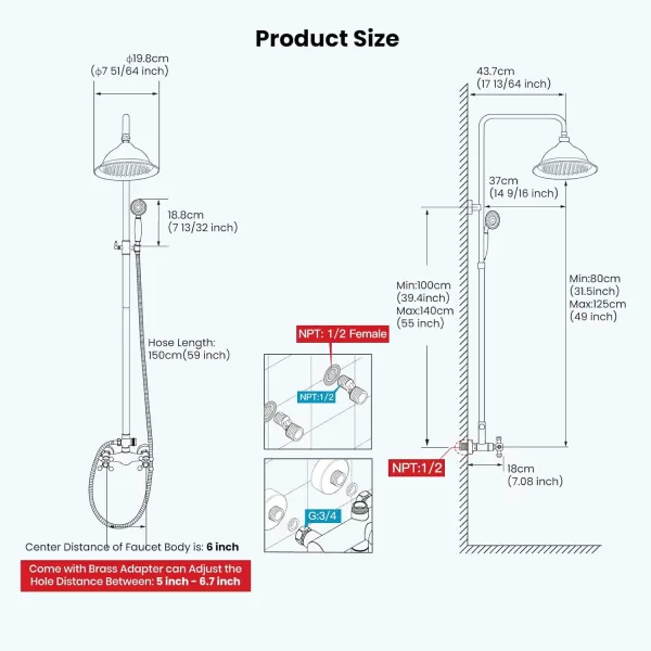 imagegotonovo Polish Gold Exposed Bathroom Shower Faucet 8 Inch Rainfall Shower Head System Handheld Spray Bathroom Wall Mount Shower Fixture SetPolished Gold