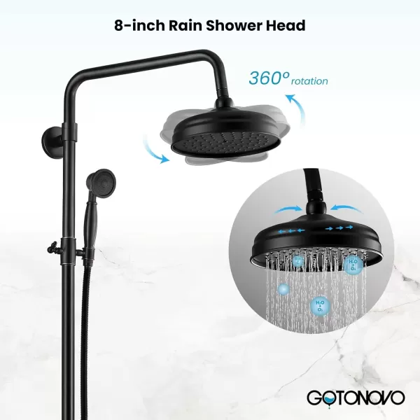 imagegotonovo Polished Chrome Exposed Pipe Bathroom Shower System Wall Mount 8 Round Shower Head Triple Function Mixer Shower Faucet Sets with 2 Lever Knobs Handheld Sprayer with Tub SpoutOilBubbed Bronze