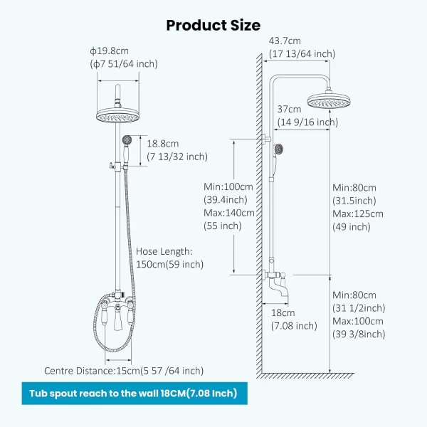 imagegotonovo Polished Chrome Exposed Pipe Bathroom Shower System Wall Mount 8 Round Shower Head Triple Function Mixer Shower Faucet Sets with 2 Lever Knobs Handheld Sprayer with Tub SpoutAntique Brass