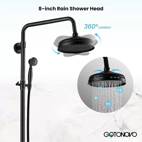imagegotonovo Polished Chrome Exposed Pipe Bathroom Shower System Wall Mount 8 Round Shower Head Triple Function Mixer Shower Faucet Sets with 2 Lever Knobs Handheld Sprayer with Tub SpoutOilBubbed Bronze