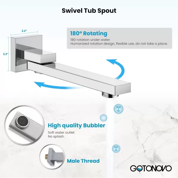 imagegotonovo Polished Chrome Rain Mixer Shower Faucet Set with Waterfall Tub Spout 12 Inch Square Rainfall Shower Head Ceiling Mount with Handheld Spray Roughin Valve and Trim IncludedChrome Polished