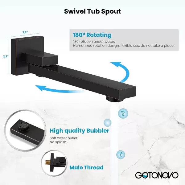 imagegotonovo Polished Chrome Rain Mixer Shower Faucet Set with Waterfall Tub Spout 12 Inch Square Rainfall Shower Head Ceiling Mount with Handheld Spray Roughin Valve and Trim IncludedOil Rubbed Bronze