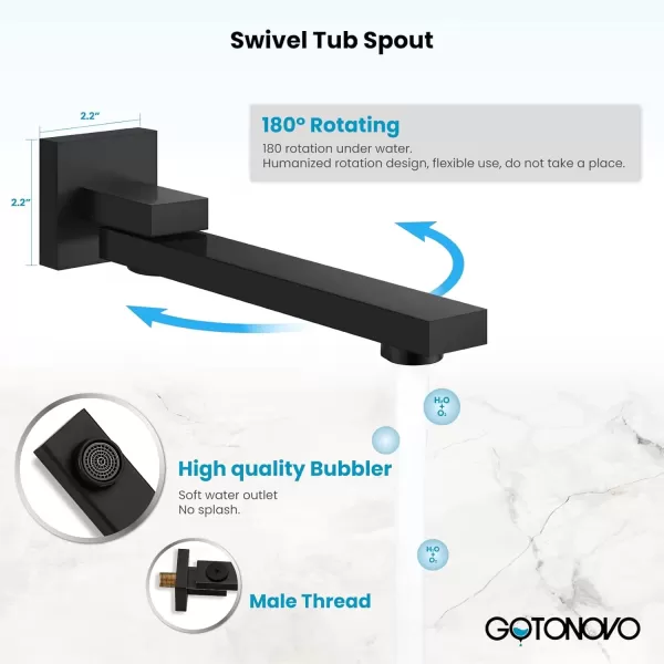 imagegotonovo Polished Chrome Rain Mixer Shower Faucet Set with Waterfall Tub Spout 12 Inch Square Rainfall Shower Head Ceiling Mount with Handheld Spray Roughin Valve and Trim IncludedMatte Black