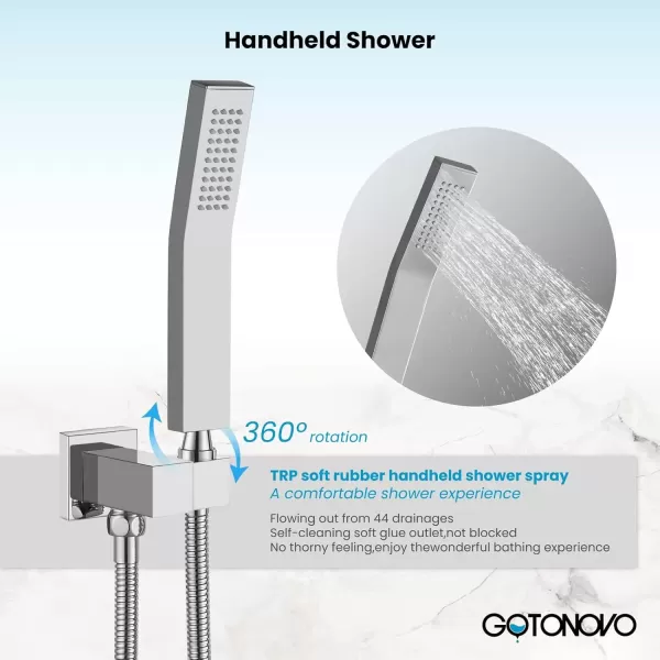imagegotonovo Push Button Rain Shower System Rainfall Shower Head with Handheld Shower Wall Mount Pressure Balance Valve Included Dual Functions Luxury Shower Faucet Set 10 Inch Matte BlackPolished Chrome