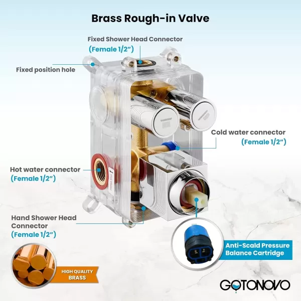 imagegotonovo Push Button Rain Shower System Rainfall Shower Head with Handheld Shower Wall Mount Pressure Balance Valve Included Dual Functions Luxury Shower Faucet Set 10 Inch Matte BlackPolished Chrome