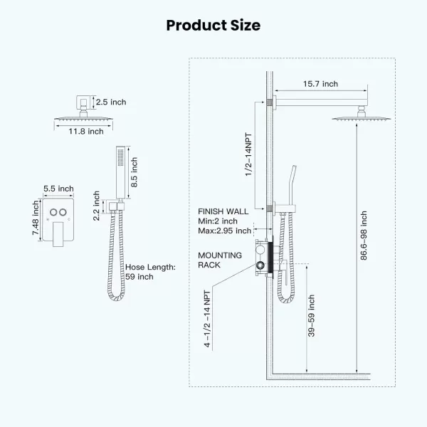 imagegotonovo Push Button Rain Shower System Rainfall Shower Head with Handheld Shower Wall Mount Pressure Balance Valve Included Dual Functions Luxury Shower Faucet Set 10 Inch Matte BlackPolished Chrome