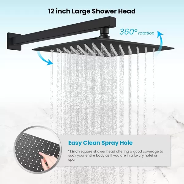 imagegotonovo Push Button Rain Shower System Rainfall Shower Head with Handheld Shower Wall Mount Pressure Balance Valve Included Dual Functions Luxury Shower Faucet Set 10 Inch Matte BlackMatte Black
