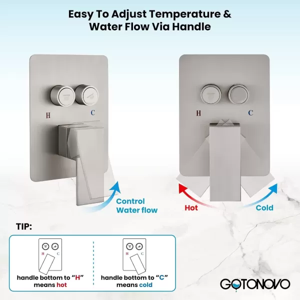 imagegotonovo Push Button Rain Shower System Rainfall Shower Head with Handheld Shower Wall Mount Pressure Balance Valve Included Dual Functions Luxury Shower Faucet Set 10 Inch Matte BlackBrushed Nickel