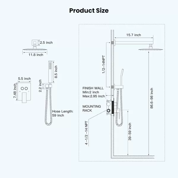 imagegotonovo Push Button Rain Shower System Rainfall Shower Head with Handheld Shower Wall Mount Pressure Balance Valve Included Dual Functions Luxury Shower Faucet Set 10 Inch Matte BlackMatte Black