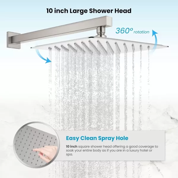 imagegotonovo Push Button Rain Shower System Rainfall Shower Head with Handheld Shower Wall Mount Pressure Balance Valve Included Dual Functions Luxury Shower Faucet Set 10 Inch Matte BlackBrushed Nickel