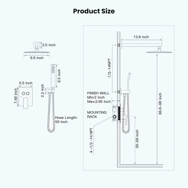 imagegotonovo Push Button Rain Shower System Rainfall Shower Head with Handheld Shower Wall Mount Pressure Balance Valve Included Dual Functions Luxury Shower Faucet Set 10 Inch Matte BlackPolished Chrome