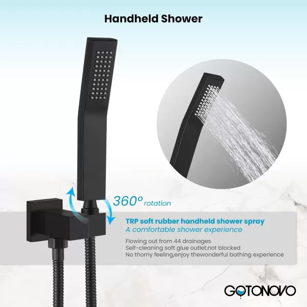 imagegotonovo Push Button Rain Shower System Rainfall Shower Head with Handheld Shower Wall Mount Pressure Balance Valve Included Dual Functions Luxury Shower Faucet Set 10 Inch Matte BlackMatte Black