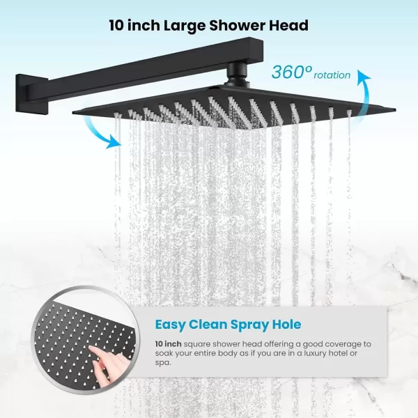 imagegotonovo Push Button Rain Shower System Rainfall Shower Head with Handheld Shower Wall Mount Pressure Balance Valve Included Dual Functions Luxury Shower Faucet Set 10 Inch Matte BlackMatte Black