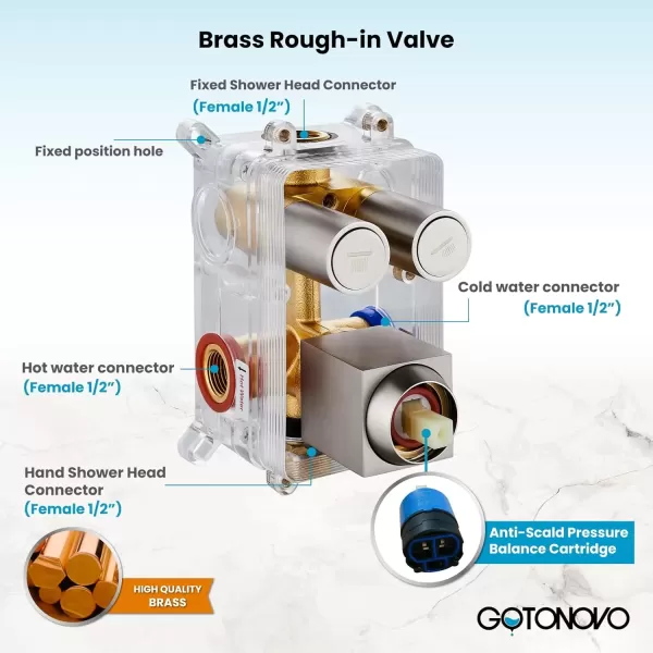 imagegotonovo Push Button Rain Shower System Rainfall Shower Head with Handheld Shower Wall Mount Pressure Balance Valve Included Dual Functions Luxury Shower Faucet Set 10 Inch Matte BlackBrushed Nickel