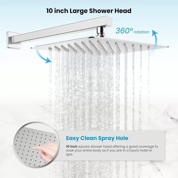 imagegotonovo Push Button Rain Shower System Rainfall Shower Head with Handheld Shower Wall Mount Pressure Balance Valve Included Dual Functions Luxury Shower Faucet Set 10 Inch Matte BlackPolished Chrome