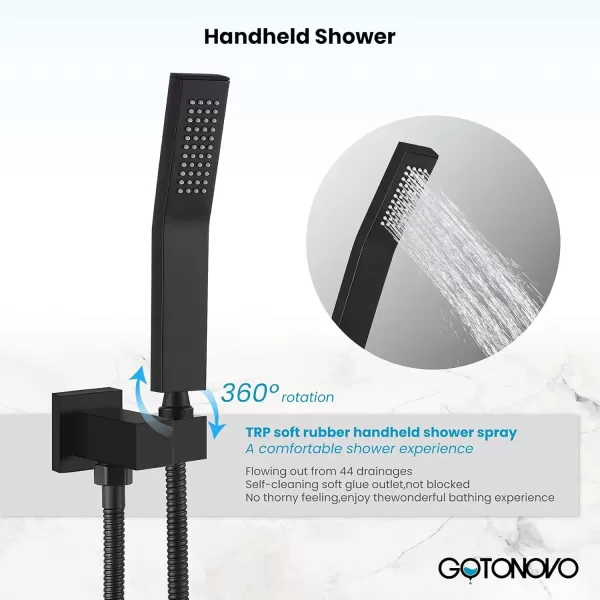 imagegotonovo Rain Mixer Shower Faucet Set Combo with Waterfall Tub Spout Rain Shower System Ceiling Mount Rainfall Shower Head with Handheld Spray Roughin Valve and Trim Included Oil Rubbed Bronze 12Matte Black