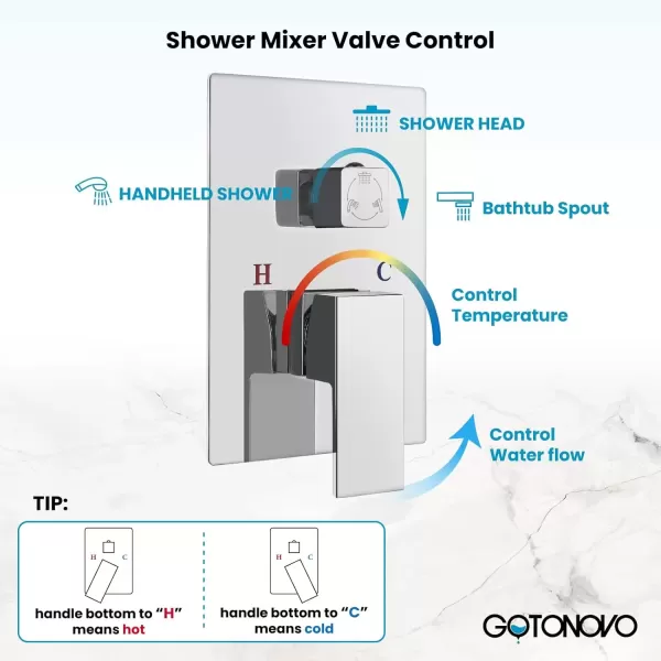imagegotonovo Rain Mixer Shower Faucet Set Combo with Waterfall Tub Spout Rain Shower System Ceiling Mount Rainfall Shower Head with Handheld Spray Roughin Valve and Trim Included Oil Rubbed Bronze 12Polished Chome