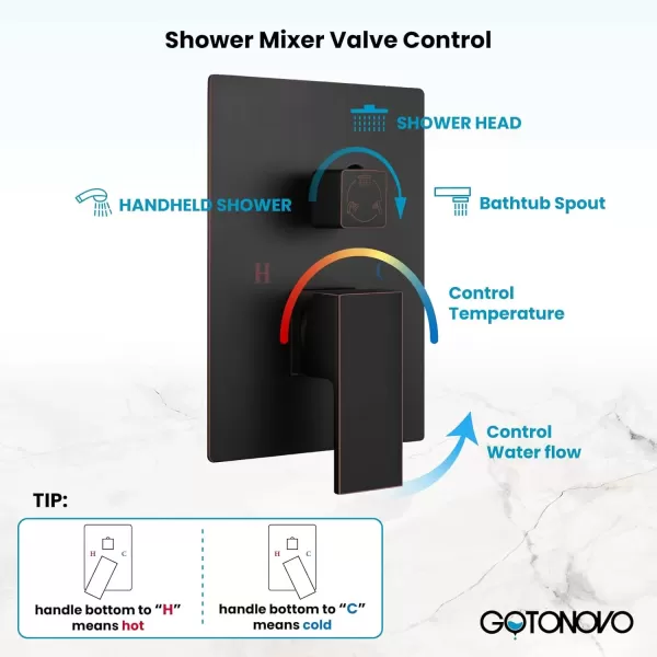 imagegotonovo Rain Mixer Shower Faucet Set Combo with Waterfall Tub Spout Rain Shower System Ceiling Mount Rainfall Shower Head with Handheld Spray Roughin Valve and Trim Included Oil Rubbed Bronze 12Oil Rubbed Bronze