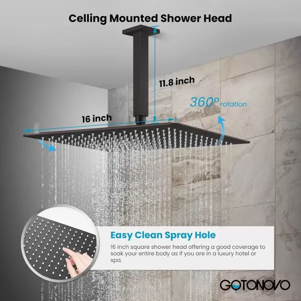 imagegotonovo Rain Mixer Shower Faucet Set Combo with Waterfall Tub Spout Rain Shower System Ceiling Mount Rainfall Shower Head with Handheld Spray Roughin Valve and Trim Included Oil Rubbed Bronze 12Oil Rubbed Bronze