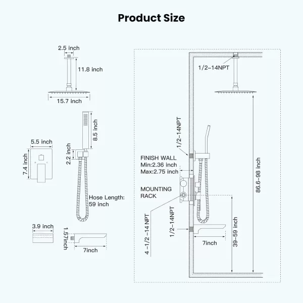 imagegotonovo Rain Mixer Shower Faucet Set Combo with Waterfall Tub Spout Rain Shower System Ceiling Mount Rainfall Shower Head with Handheld Spray Roughin Valve and Trim Included Oil Rubbed Bronze 12Brushed Nickel