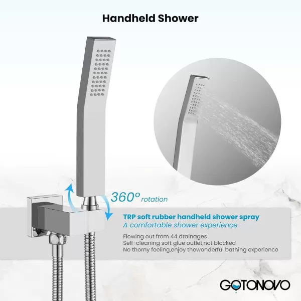 imagegotonovo Rain Mixer Shower Faucet Set Combo with Waterfall Tub Spout Rain Shower System Ceiling Mount Rainfall Shower Head with Handheld Spray Roughin Valve and Trim Included Oil Rubbed Bronze 12Polished Chome