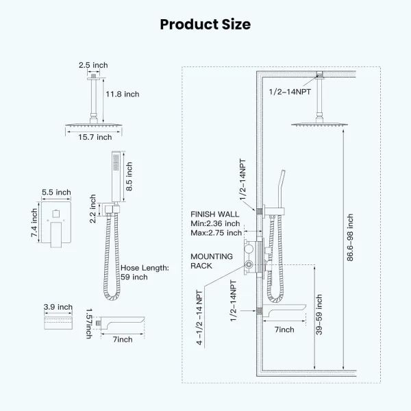 imagegotonovo Rain Mixer Shower Faucet Set Combo with Waterfall Tub Spout Rain Shower System Ceiling Mount Rainfall Shower Head with Handheld Spray Roughin Valve and Trim Included Oil Rubbed Bronze 12Matte Black