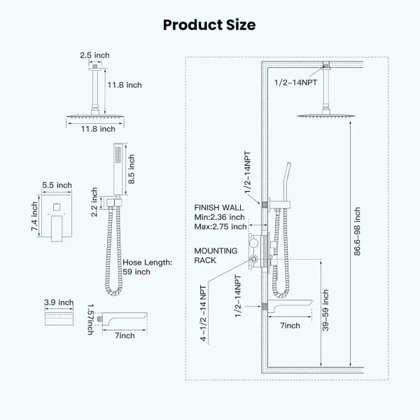 imagegotonovo Rain Mixer Shower Faucet Set Combo with Waterfall Tub Spout Rain Shower System Ceiling Mount Rainfall Shower Head with Handheld Spray Roughin Valve and Trim Included Oil Rubbed Bronze 12Polished Chome