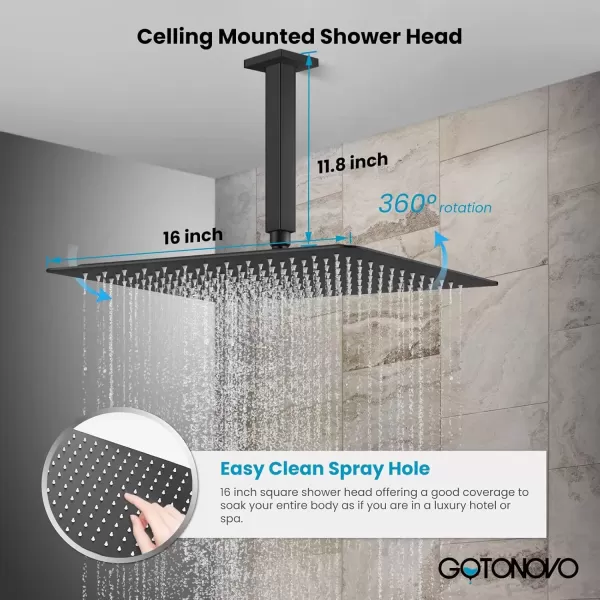 imagegotonovo Rain Mixer Shower Faucet Set Combo with Waterfall Tub Spout Rain Shower System Ceiling Mount Rainfall Shower Head with Handheld Spray Roughin Valve and Trim Included Oil Rubbed Bronze 12Matte Black