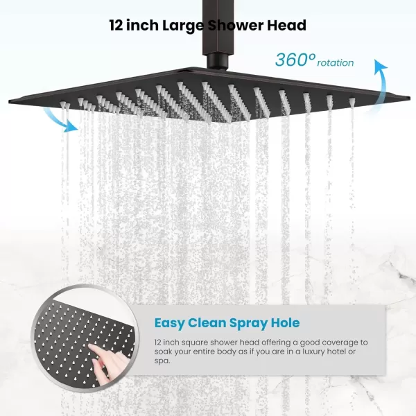 imagegotonovo Rain Mixer Shower Faucet Set Combo with Waterfall Tub Spout Rain Shower System Ceiling Mount Rainfall Shower Head with Handheld Spray Roughin Valve and Trim Included Oil Rubbed Bronze 12Oil Rubbed Bronze