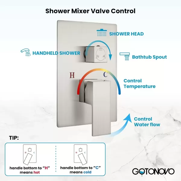imagegotonovo Rain Mixer Shower Faucet Set Combo with Waterfall Tub Spout Rain Shower System Ceiling Mount Rainfall Shower Head with Handheld Spray Roughin Valve and Trim Included Oil Rubbed Bronze 12Brushed Nickel