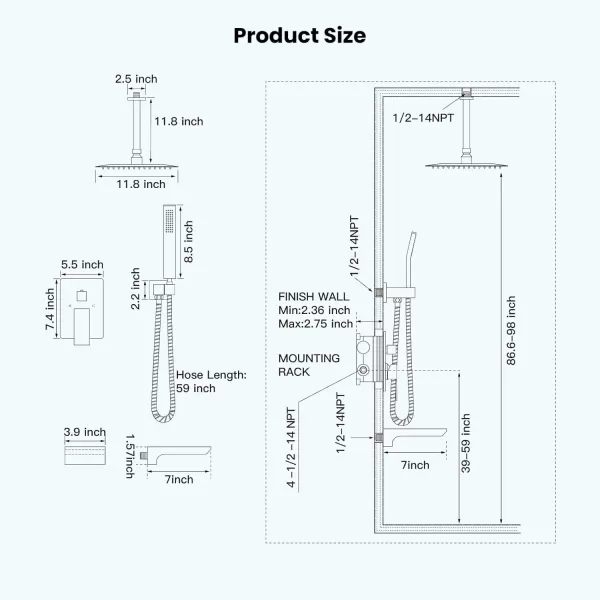 imagegotonovo Rain Mixer Shower Faucet Set Combo with Waterfall Tub Spout Rain Shower System Ceiling Mount Rainfall Shower Head with Handheld Spray Roughin Valve and Trim Included Oil Rubbed Bronze 12Matte Black