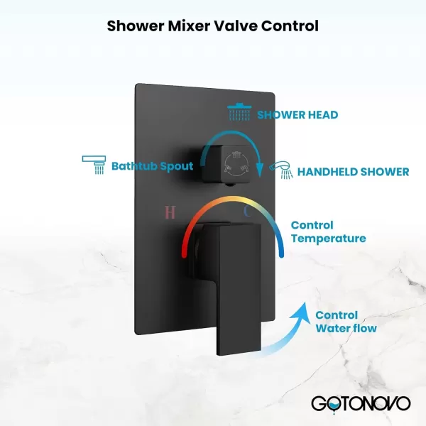 imagegotonovo Rain Mixer Shower Faucet Set Combo with Waterfall Tub Spout Rain Shower System Ceiling Mount Rainfall Shower Head with Handheld Spray Roughin Valve and Trim Included Oil Rubbed Bronze 12Matte Black