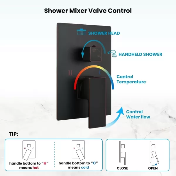 imagegotonovo Rainfall Bathroom Shower System Rain Shower Head and Handle Set Wall Mounted Shower Complete Combo Solid Brass Pressure Balancing Shower Mixer Valve 10 Inch Matte BlackOil Rubbed Bronze