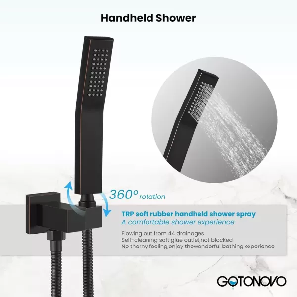 imagegotonovo Rainfall Bathroom Shower System Rain Shower Head and Handle Set Wall Mounted Shower Complete Combo Solid Brass Pressure Balancing Shower Mixer Valve 10 Inch Matte BlackOil Rubbed Bronze