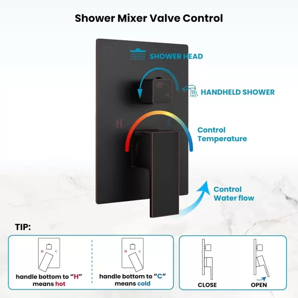 imagegotonovo Rainfall Bathroom Shower System Rain Shower Head and Handle Set Wall Mounted Shower Complete Combo Solid Brass Pressure Balancing Shower Mixer Valve 10 Inch Matte BlackOil Rubbed Bronze