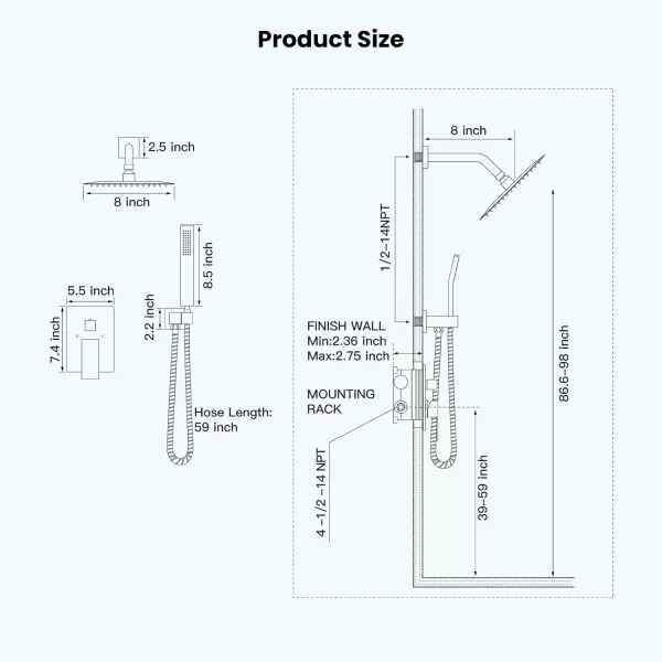 imagegotonovo Rainfall Bathroom Shower System Rain Shower Head and Handle Set Wall Mounted Shower Complete Combo Solid Brass Pressure Balancing Shower Mixer Valve 10 Inch Matte BlackBrushed Gold