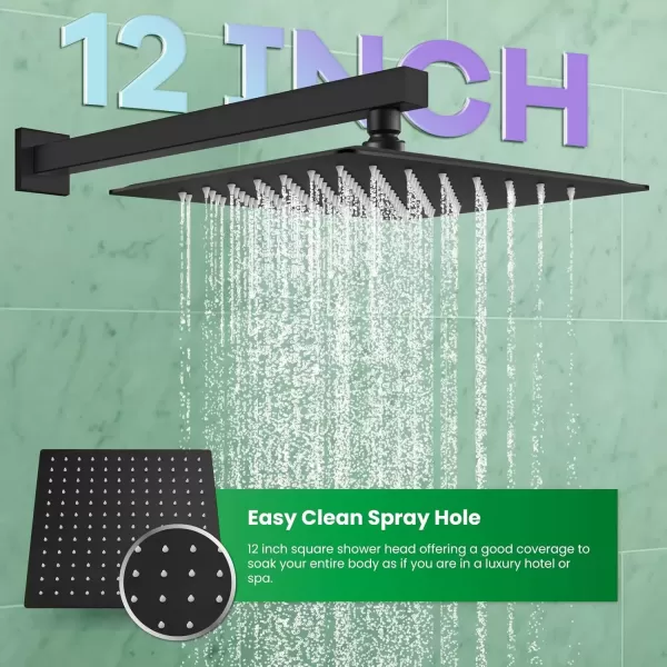 imagegotonovo Rainfall Bathroom Shower System Rain Shower Head and Handle Set Wall Mounted Shower Complete Combo Solid Brass Pressure Balancing Shower Mixer Valve 10 Inch Matte BlackMatte Black