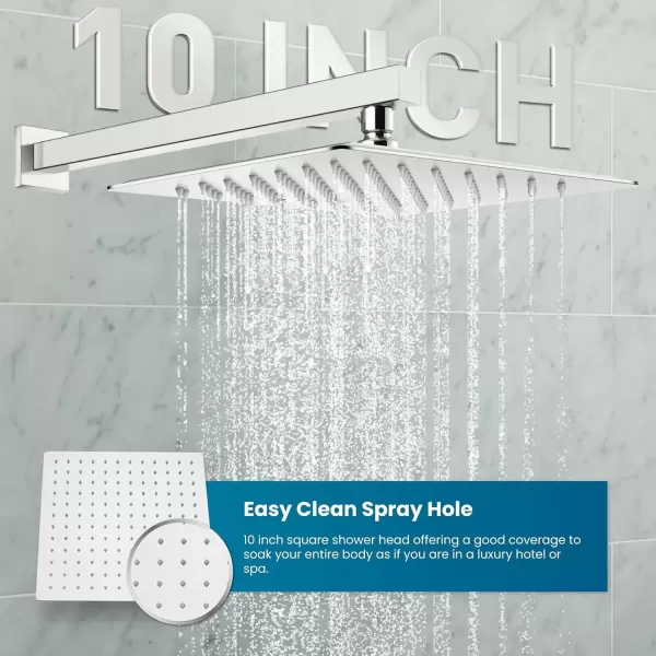 imagegotonovo Rainfall Bathroom Shower System Rain Shower Head and Handle Set Wall Mounted Shower Complete Combo Solid Brass Pressure Balancing Shower Mixer Valve 10 Inch Matte BlackPolished Chrome