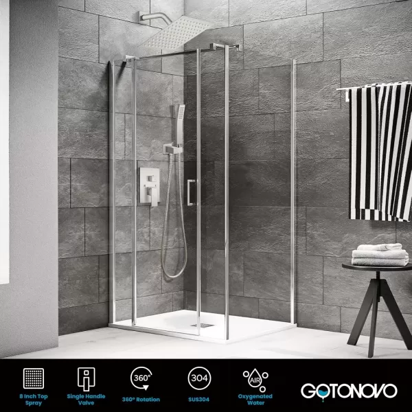 imagegotonovo Rainfall Bathroom Shower System Rain Shower Head and Handle Set Wall Mounted Shower Complete Combo Solid Brass Pressure Balancing Shower Mixer Valve 10 Inch Matte BlackBrushed Nickel